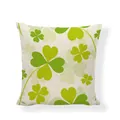 Close-up detail of a linen pillowcase featuring green shamrock clover prints. - Heart Shamrock Combo Style (9855-4) / 18x18 Inch