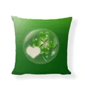 Detail view of green linen pillowcase with lucky four-leaf clover and heart print motif. - Bubble Clover Heart Style (9855-6) / 18x18 Inch