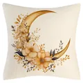 Bohemian linen throw pillowcase with golden crescent moon and floral print for home decor - Style 1 / 45x45CM No Pillow Core