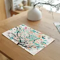 Rectangular linen fabric placemat with colorful floral tree pattern on a wooden dining table - 斑斓花卉大树款式(7823-3) / 32*45cm