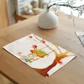 Detailed macro view of a woven fabric placemat with a cartoon girl on a swing pattern - 小女孩秋千卡通款式(7823-7) / 32*45cm
