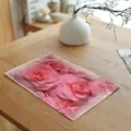 Linnen placemat met roze camelia bloemenprint voor een stijlvolle eettafel decoratie - Roze Roos Camelia (7816-2)
