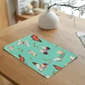 Close-up of spring series linen placemat featuring vibrant butterfly and leaf pattern decor. - 7848-13(青绿背景蝴蝶植物款) / 32*45cm