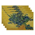 Detail view of linen placemats featuring Van Gogh's Irises floral oil painting - Van Gogh Irises Yellow Background (7903-18) / 4 Pieces/Pack (32*45cm)