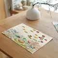 Linen placemat detail with vibrant ladybug and bee spring pattern on wooden table - 7848-10(昆虫花卉草丛款) / 32*45cm