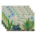 Set of 4 botanical linen placemats with succulent leaves and inspirational quote design - Succulent and Dandelion Quote (7903-5) / 4 Pieces/Pack (32*45cm)