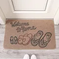 Alfombra de entrada marrón Welcome Home antideslizante con dibujos de calzado familiar - Familia de tres / 40cm*60cm