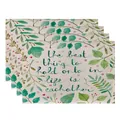 Set of 4 washable linen placemats featuring leaf pattern and inspirational quote - Green Plants and Inspirational Quote (7903-7) / 4 Pieces/Pack (32*45cm)