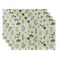 Set of 4 durable linen placemats featuring diverse green botanical leaf prints for table - Fresh Green Fern Leaves Style (7903-8) / 4 Pieces/Pack (32*45cm)