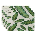 Linen placemat set with tropical green leaf pattern for dining table - Tropical Green Banana Leaves (7903-9) / 4 Pieces/Pack (32*45cm)
