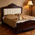 Waterproof brown quilted pet bed mat on classic wooden furniture - 75x127cm / Khaki