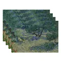 Artistic set of 4 linen placemats featuring Van Gogh style olive tree oil painting - Van Gogh Olive Trees Oil Painting (7903-11) / 4 Pieces/Pack (32*45cm)
