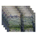 Artistic set of 4 heat transfer linen placemats with Van Gogh oil painting landscape - Van Gogh Landscape Trees Oil Painting (7903-13) / 4 Pieces/Pack (32*45cm)