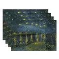 Set of four washable linen placemats with classic Van Gogh Starry Night oil painting - Van Gogh Starry Night Over the Rhone (7903-14) / 4 Pieces/Pack (32*45cm)