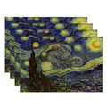 Set of 4 washable linen placemats featuring Van Gogh Starry Night art print for kitchen - Van Gogh The Starry Night Oil Painting (7903-15) / 4 Pieces/Pack (32*45cm)