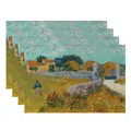 Set of 4 washable linen placemats featuring classic Van Gogh oil painting landscape art - Van Gogh Country Houses Oil Painting (7903-16) / 4 Pieces/Pack (32*45cm)
