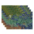 Set of 4 washable linen placemats featuring Van Gogh's classic Irises oil painting print - Van Gogh Irises White Background (7903-17) / 4 Pieces/Pack (32*45cm)