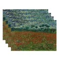 Set of 4 linen placemats featuring an impressionist poppy field oil painting art design - Red Flower Field Oil Painting Style (7903-20) / 4 Pieces/Pack (32*45cm)