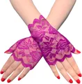 Elegante magenta fingerlose Spitzenhandschuhe mit Rosenmuster für Hochzeit und Party - Einheitsgröße / Fuchsie