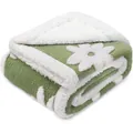 Soft green fleece pet blanket with white flower pattern and cozy white sherpa lining - XS: 50*70CM / Small Flower Green