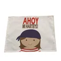 Sottopiatto in lino e cotone con pirata cartone animato e testo 'Ahoy Mi Harteys' stampato - Personaggio Pirata Piatto (7702-17) / 32*45cm