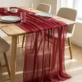 Camino de mesa de gasa de estilo bohemio burdeos con textura arrugada para bodas - 90*180cm / Granate