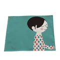 Tovaglietta in cotone e lino con illustrazione astratta di personaggi dei cartoni per la tavola - Ritratto A Due Colori Su Sfondo Verde (7702-8) / 32*45cm