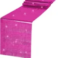 Runner da tavola con paillettes a griglia specchio disco fucsia per decorazioni - 30cm*120cm / Rosso rosa