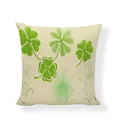 Detailed view of a square cotton-linen cushion cover featuring a vibrant green clover pattern - Vivid Clover Vines Style (9855-7) / 18x18 Inch