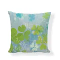 Macro view of green clover pattern on linen pillowcase for sofa home interior decor - Light Blue Watercolor Shamrock Style (9855-8) / 18x18 Inch