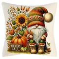 Autumn gnome and pumpkin linen pillowcase for Thanksgiving home sofa decor, Hello Fall style. - Gnome Pumpkin Sunflower (YM2504262-5) / 45x45cm