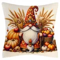 Decorative Fall Thanksgiving gnome pillowcase with pumpkin and maple leaf print for sofa - Gnome Harvest Basket (YM2504262-6) / 45x45cm