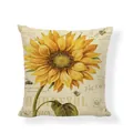 Vintage style sunflower throw pillow cover with bee print on rustic linen fabric - Vintage Sunflower Left Bee / 45x45cm (No Insert)