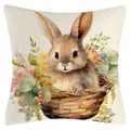 Osterkissenbezug mit Aquarell-Hase und Blumenkorb-Design für das Sofa - Osterhasen-Stil (YM250118-28) / 45*45cm (Nur Bezug)