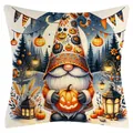 Halloween gnome pumpkin decorative linen pillowcase with festive lantern and moon scene - Gnome Jack-o-lantern (YM2504262--12) / 45x45cm