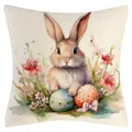 Osterkissenbezug mit Aquarell-Hasen und bunten Eiern als festliche Wohndekoration - Osterhasen-Stil (YM250118-31) / 45*45cm (Nur Bezug)