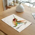 Detailed view of artistic watercolor hummingbird print on linen fabric placemat texture. - 32x45cm / Red-Green Hummingbird (7003-5)
