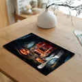 Durable rectangular Halloween placemat featuring spooky pumpkin lanterns on a dining table - Style 1 (20001-1)