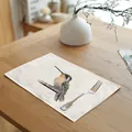 Premium watercolor hummingbird print linen placemat for elegant wooden dining table setup - 32x45cm / Artistic Hummingbird (7003-7)
