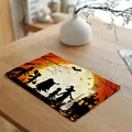 Halloween table placemat with pumpkin and castle silhouette design on wood table - Style 2 (20001-2)