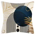 Modern abstract leaf pattern decorative pillow case with navy blue and gold accents - 45x45cm (No Insert) / Geometric Navy Circle (YM250822-2)