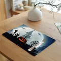 Decorative Halloween placemat with pumpkin and haunted house design on a wooden table - Style 3 (20001-3)