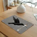 Linen placemat with black hummingbird print on a wooden dining table - 32x45cm / Grey Hummingbird (7003-10)
