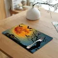 Festive Halloween pumpkin placemat with spooky moon and bats for dining table decoration - Style 4 (20001-4)