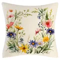 Spring floral watercolor print throw pillow cover with linen texture for sofa decor - 45x45cm / Beige Floral Style (YM250116-1)