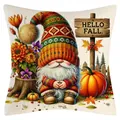 Autumn gnome pillowcase featuring pumpkin and maple leaf print for fall home decor - Gnome with Wooden Sign (YM2504262--1) / 45x45cm