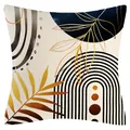 Modern abstract cushion cover featuring golden leaves and geometric arch patterns - 45x45cm (No Insert) / Abstract Dark Blue Geometric (YM250822-4)