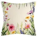 Square linen texture throw pillowcase with colorful watercolor floral print for decor - 45x45cm / Beige Floral Style (YM250116-2)