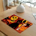 Rectangular Halloween table placemat with orange pumpkin and yellow skull design - Style 6 (20001-6)
