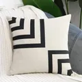 Funda de cojín moderna de algodón y lino con patrón geométrico negro para decoración - 45x45cm / Estilo de Línea Geométrica 1 (YM3409061)